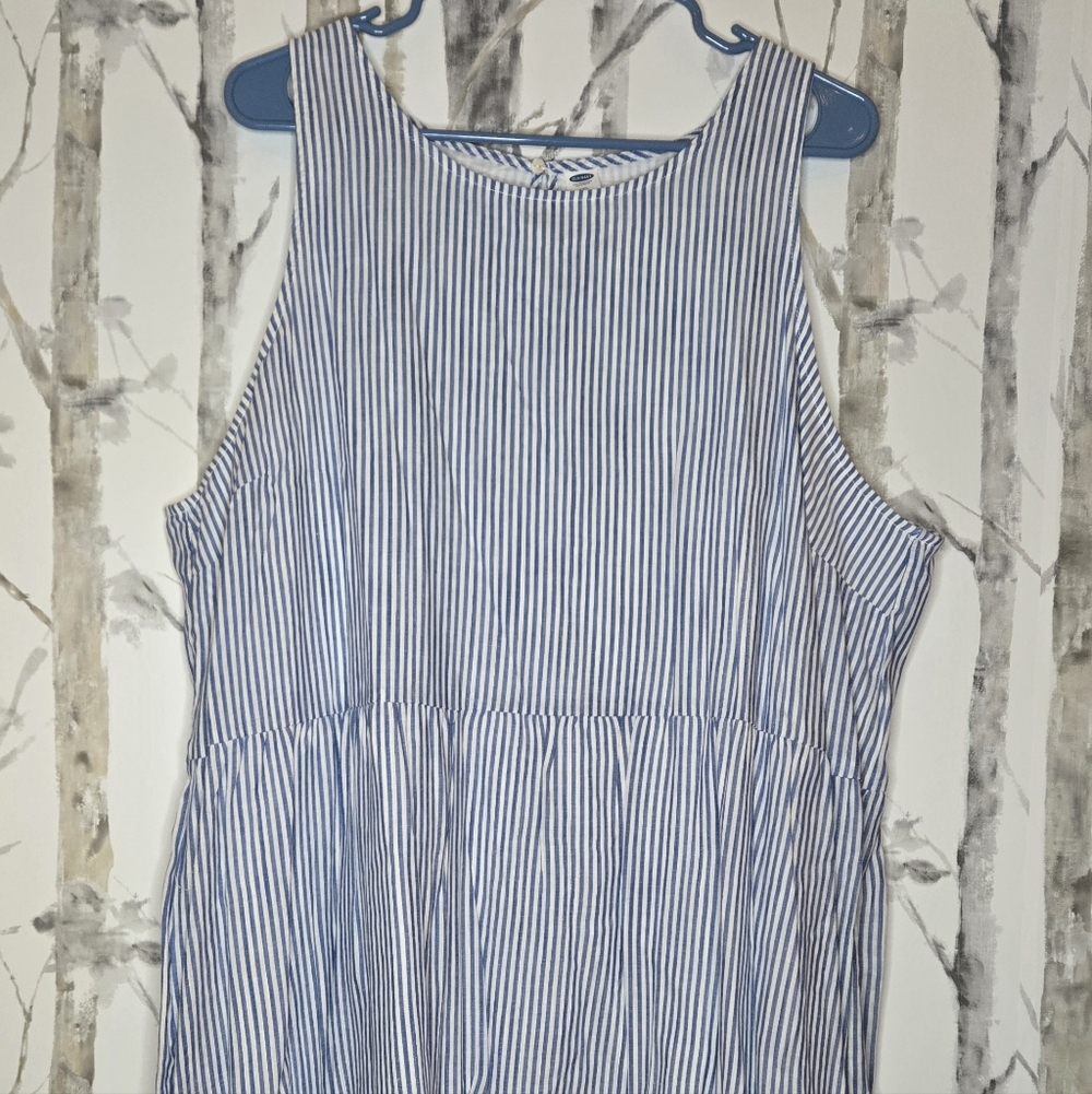 Old Navy Blue Stripe Sleeveless Ruffle Lined Dress XXL